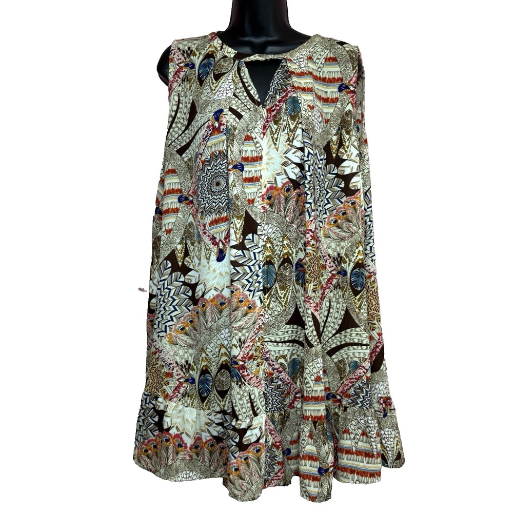 Umgee Dress Size XL Trapeze Bohemian Floral Ruffle Bottom Sleeveless‎ Flowing